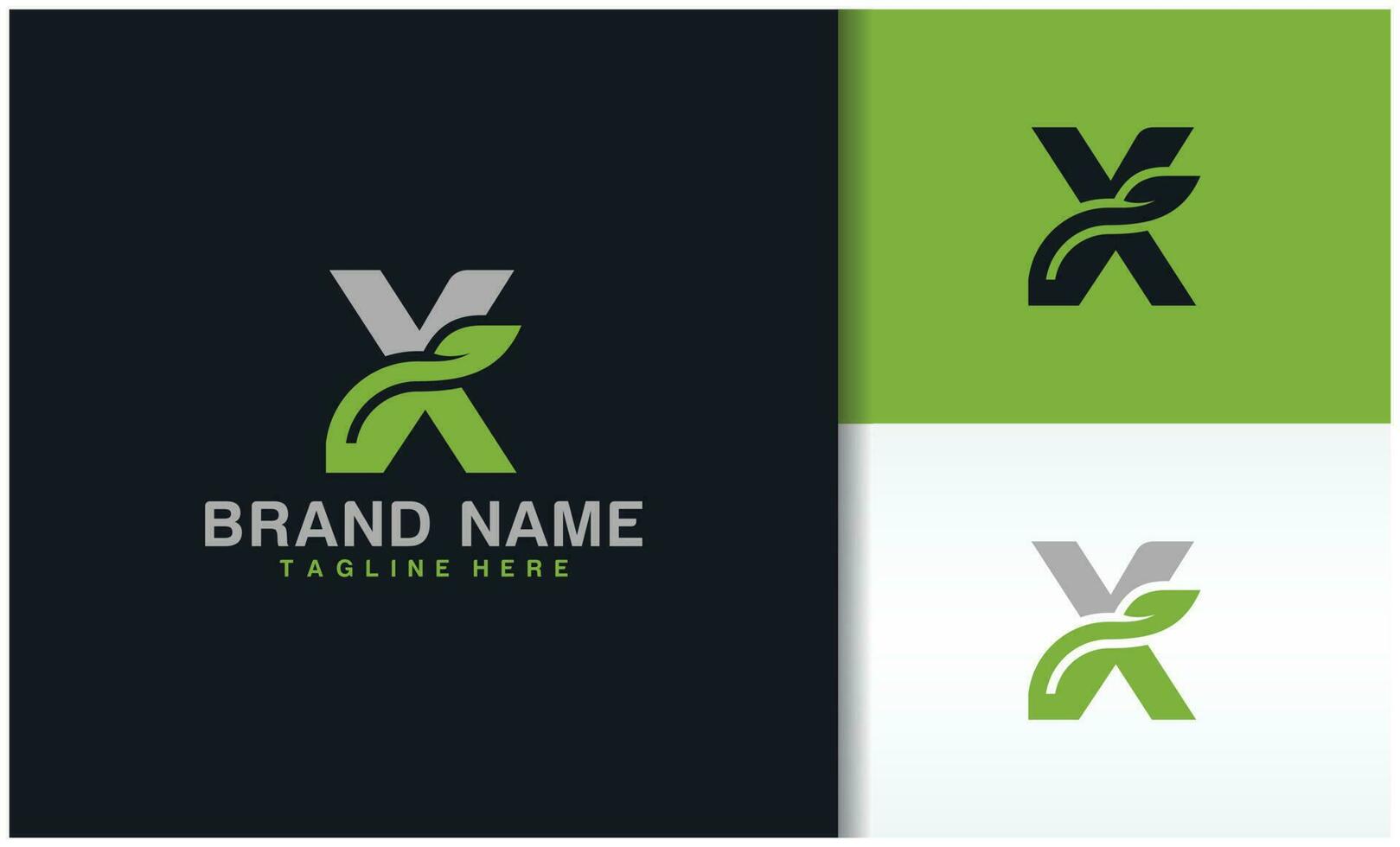 Letter X natural ecology logo with leaves vector