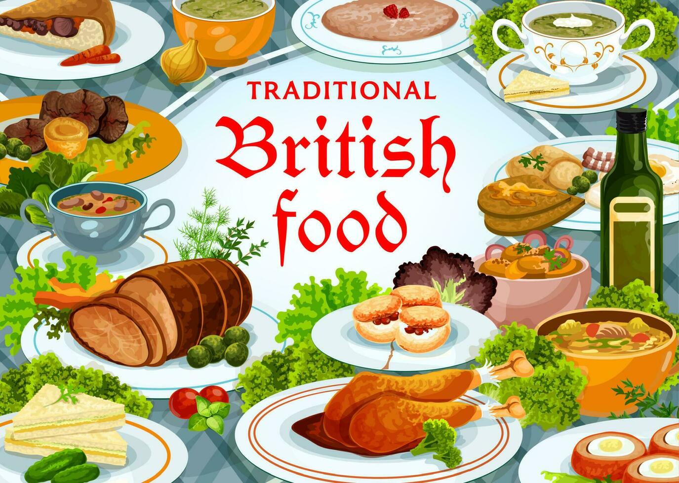 Britain cuisine vector meals, English food poster