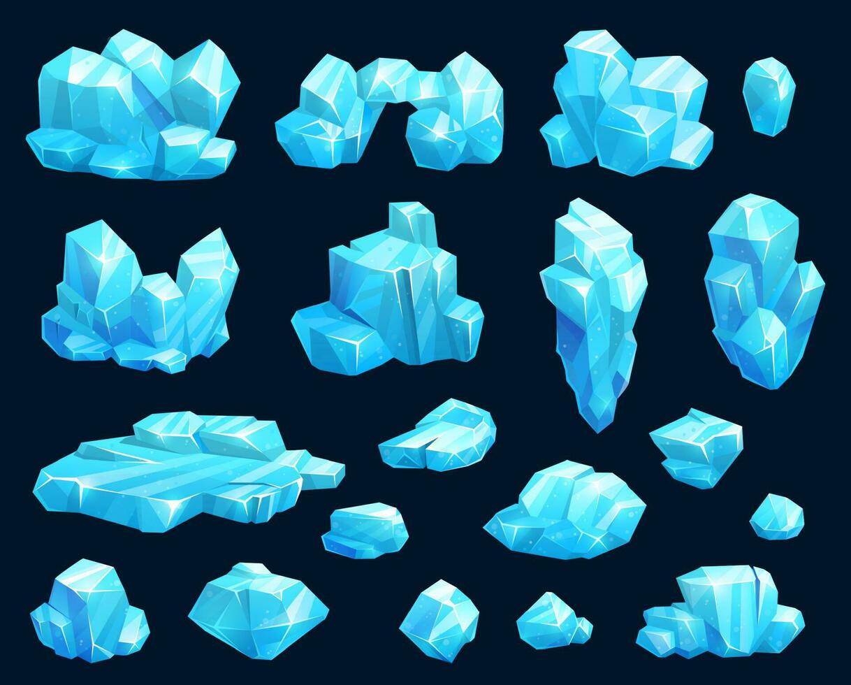 dibujos animados congelado hielo cristales, carámbanos y icebergs vector