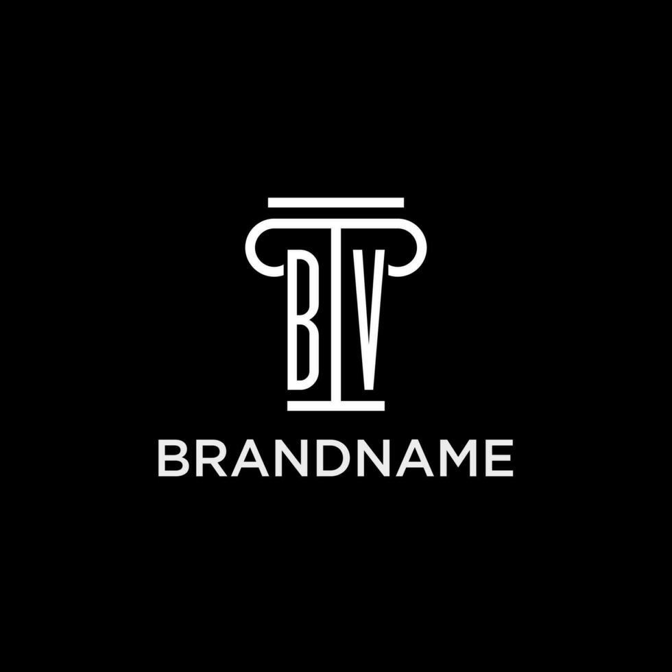 BV monogram initial logo with pillar shape icon design vector