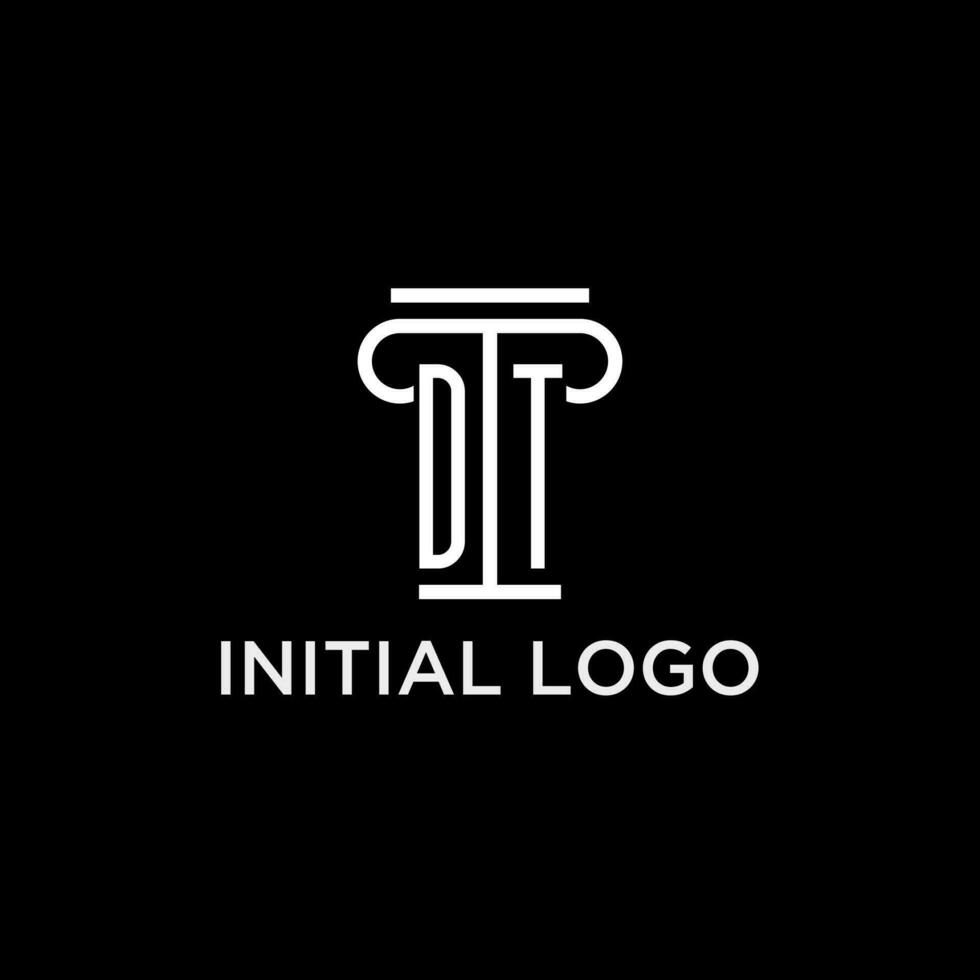 DT monogram initial logo with pillar shape icon design vector