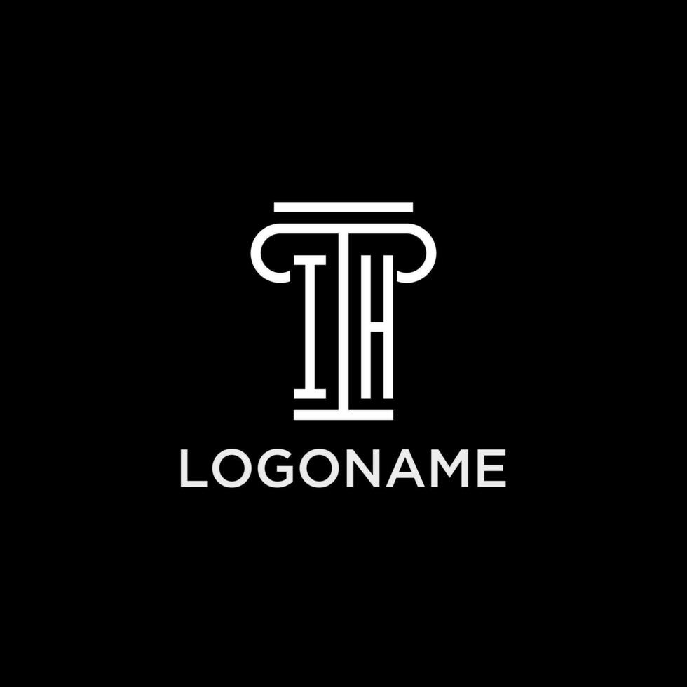 IH monogram initial logo with pillar shape icon design vector