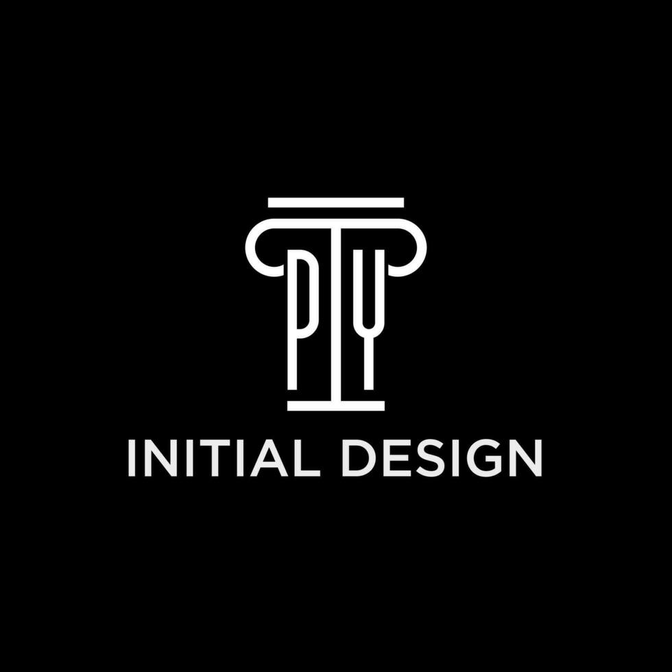 PY monogram initial logo with pillar shape icon design vector