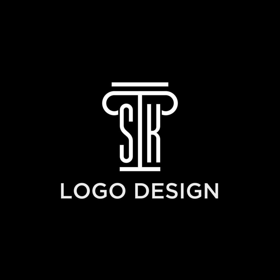 sk monograma inicial logo con pilar forma icono diseño vector