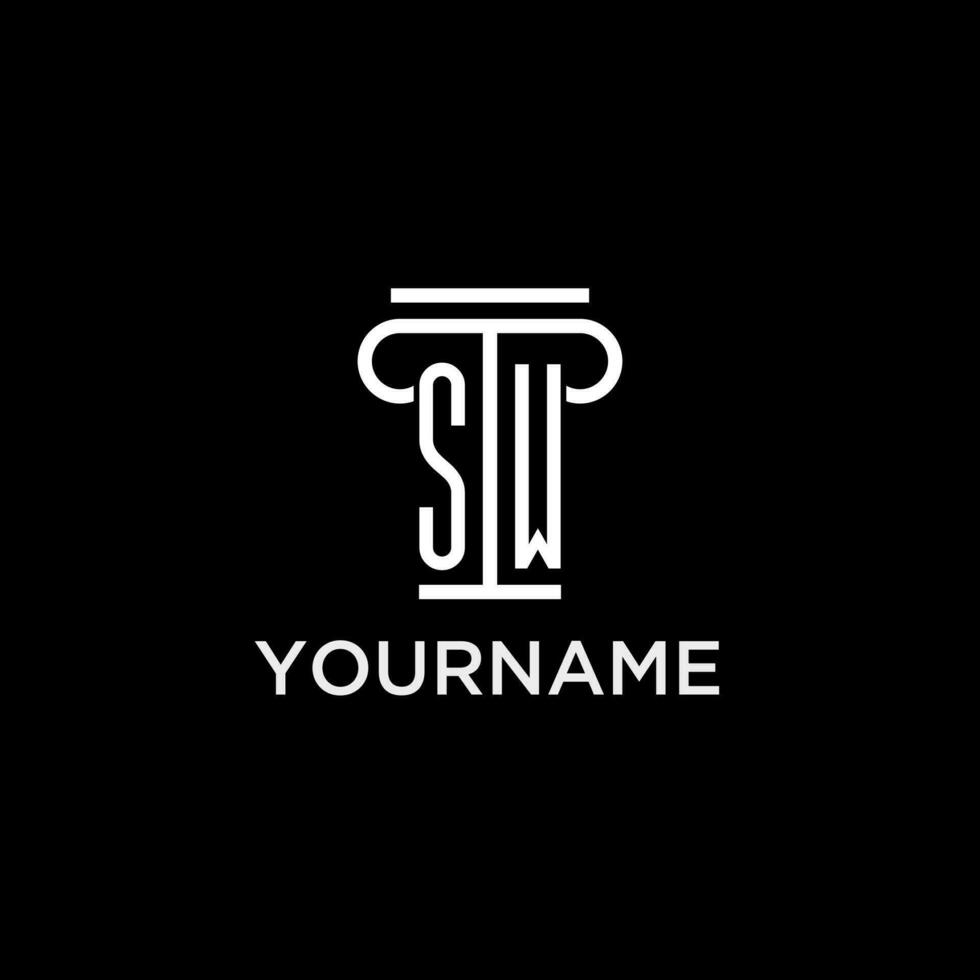 SW monogram initial logo with pillar shape icon design vector