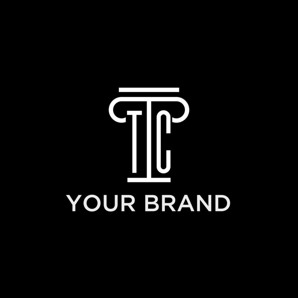 TC monogram initial logo with pillar shape icon design vector