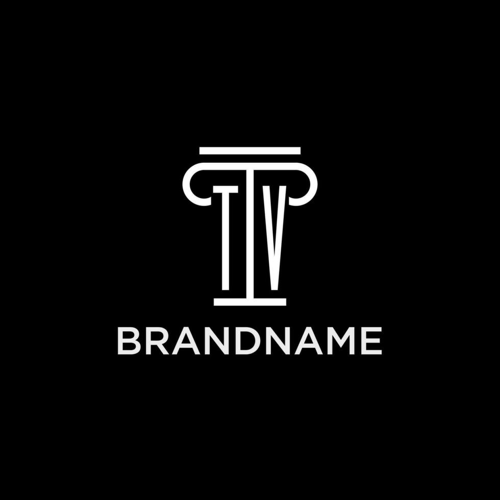 TV monogram initial logo with pillar shape icon design vector