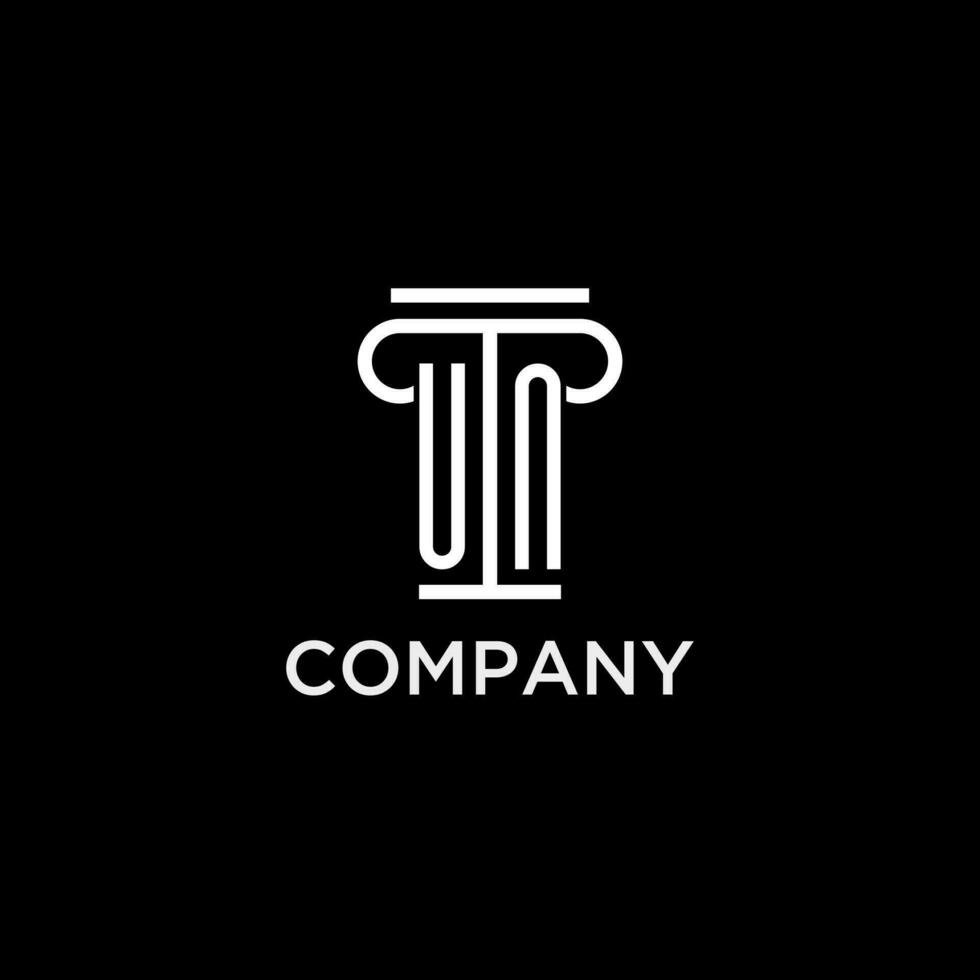 UN monogram initial logo with pillar shape icon design vector