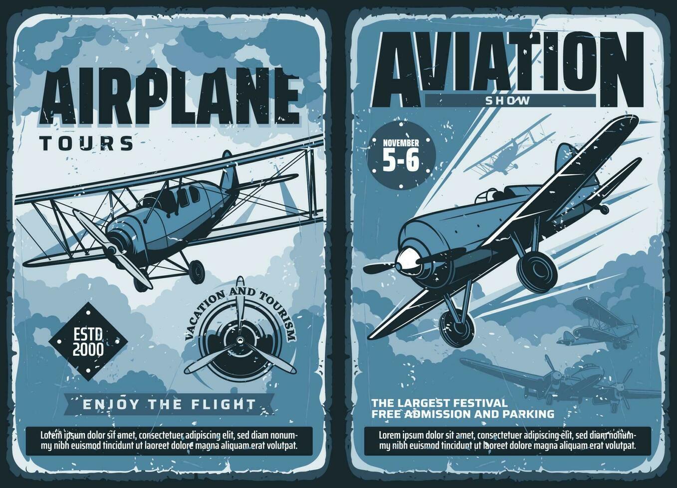 Vintage posters, custom planes aviation show vector