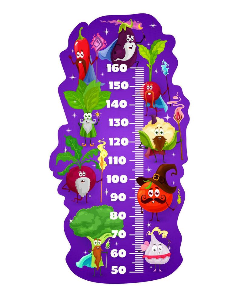 Kids height chart cartoon magicians wizards meter vector