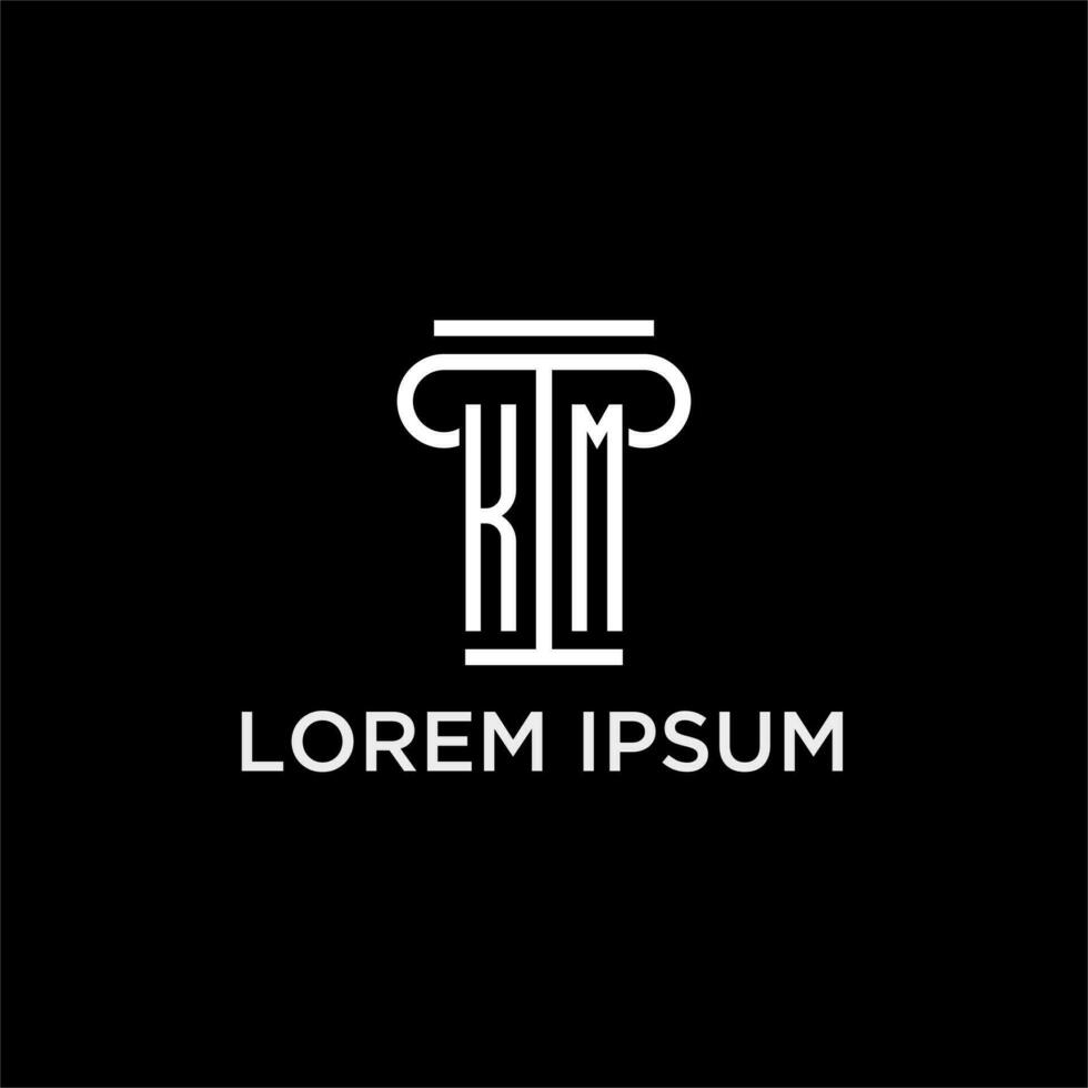 KM monogram initial logo with pillar shape icon design vector