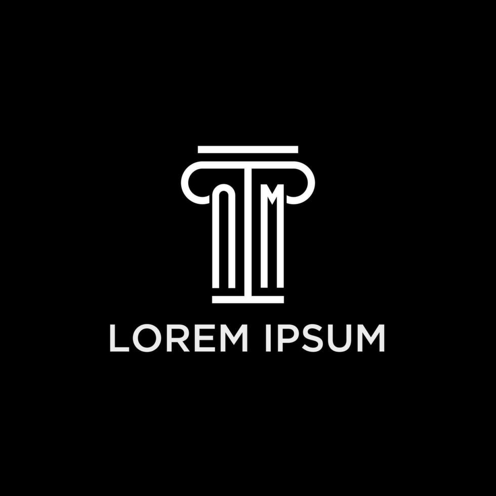 NM monogram initial logo with pillar shape icon design vector