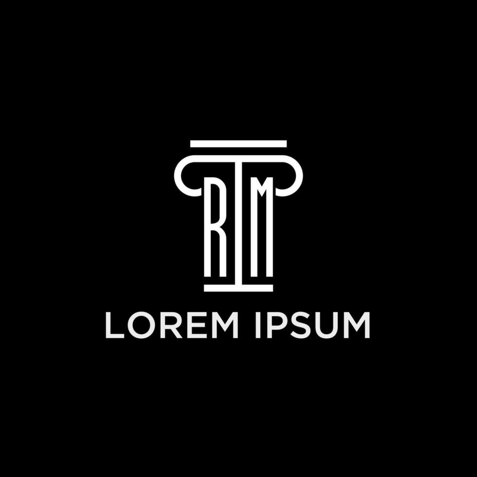 RM monogram initial logo with pillar shape icon design vector
