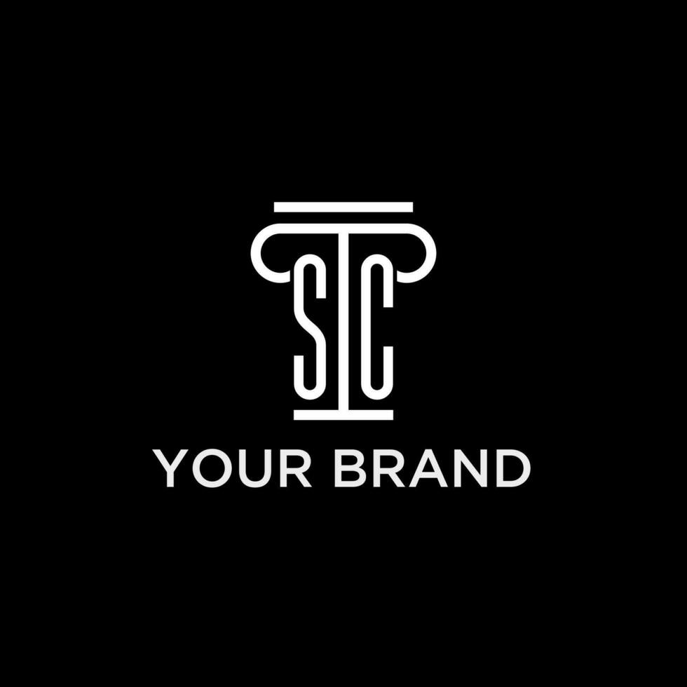 SC monogram initial logo with pillar shape icon design vector