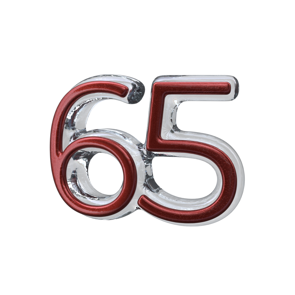 Number 65 3D render transparent background png