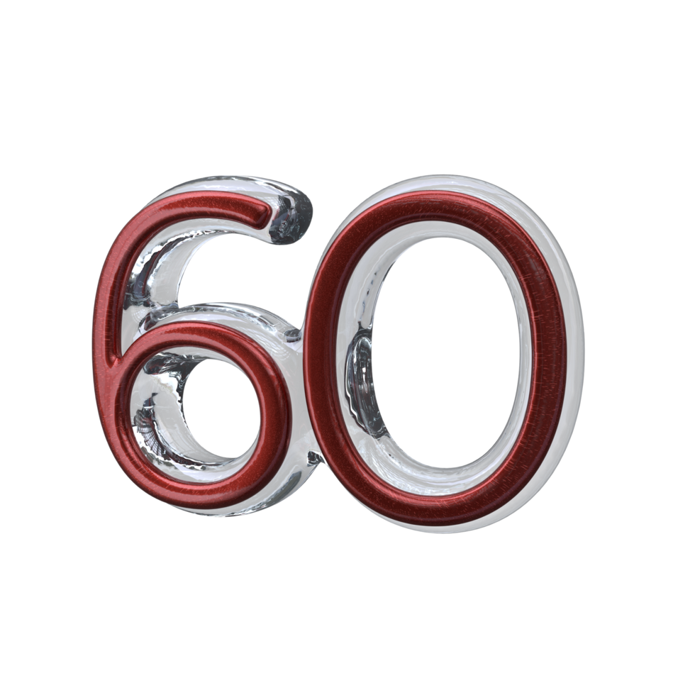 Number 60 3D render transparent background png