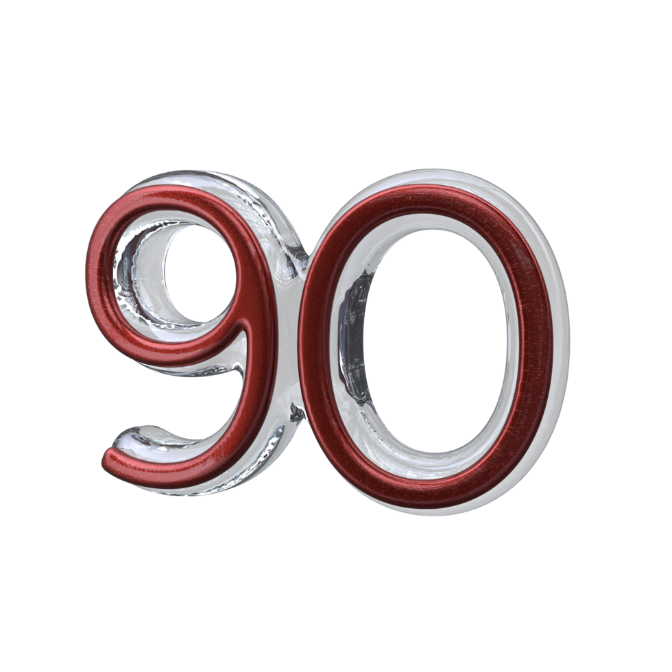 Number 90 3D render transparent background png