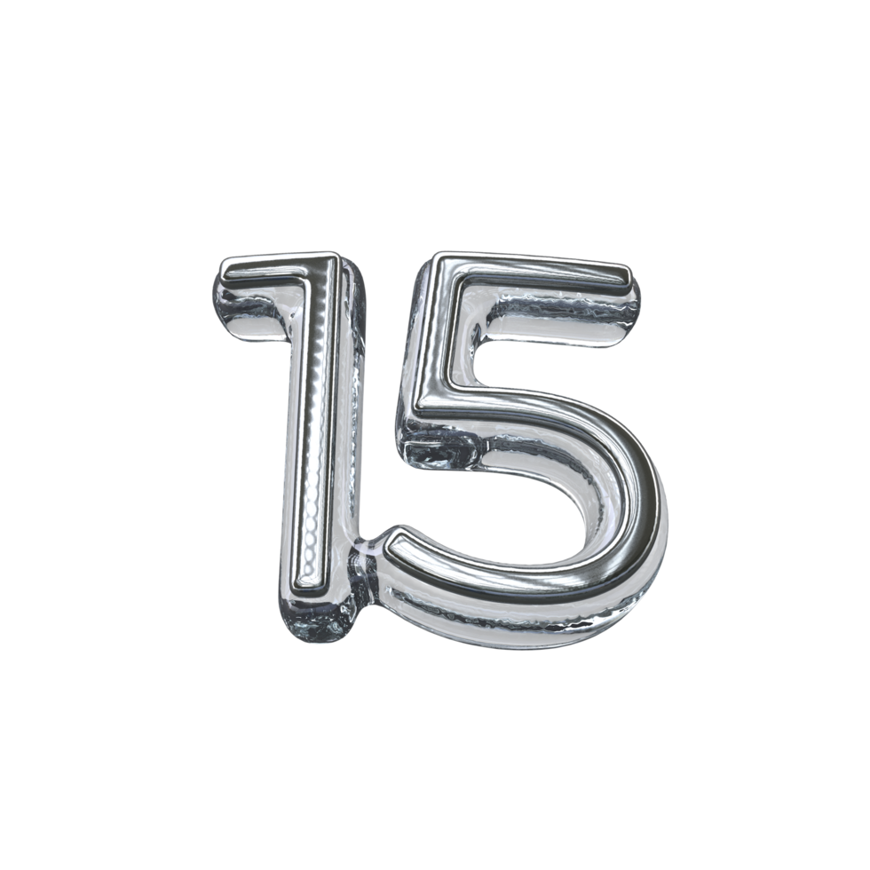 Number 15 3D render transparent background png