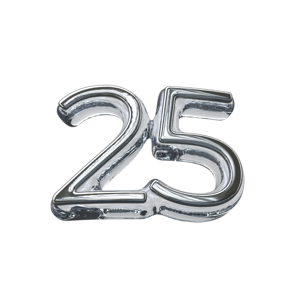 Number 25 3D render transparent background png