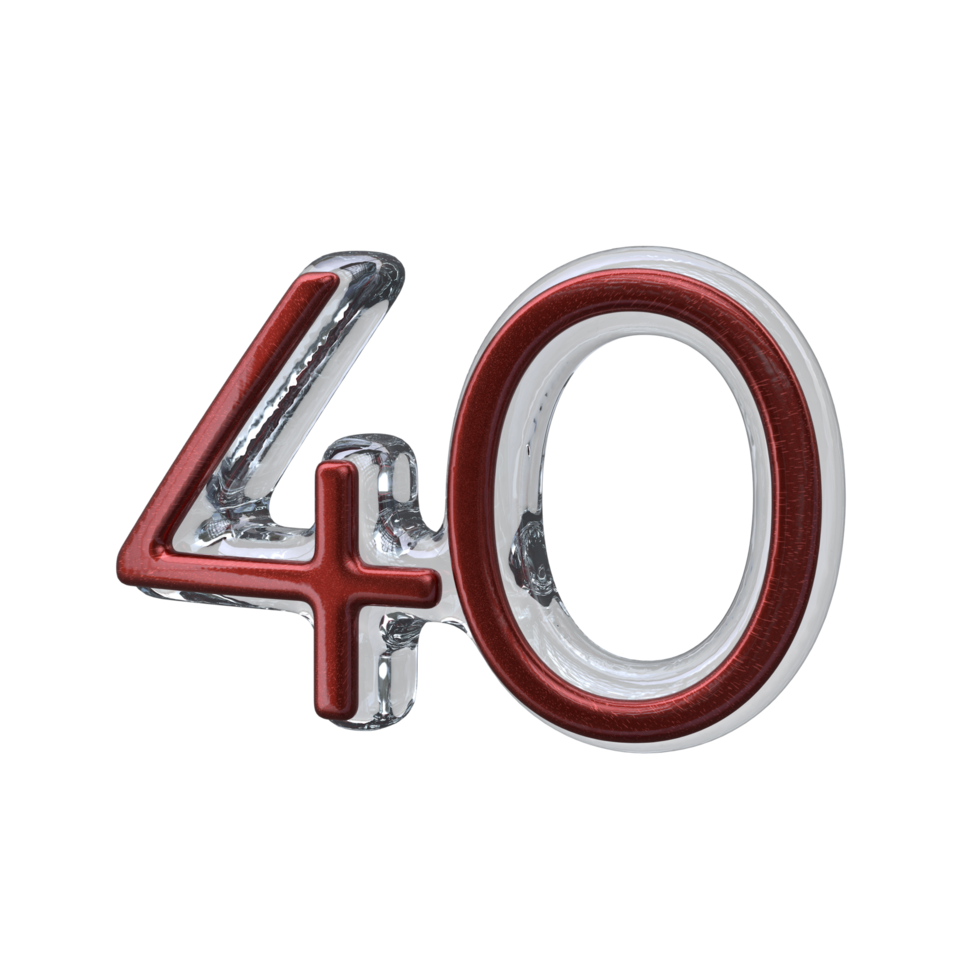 Number 40 3D render transparent background png