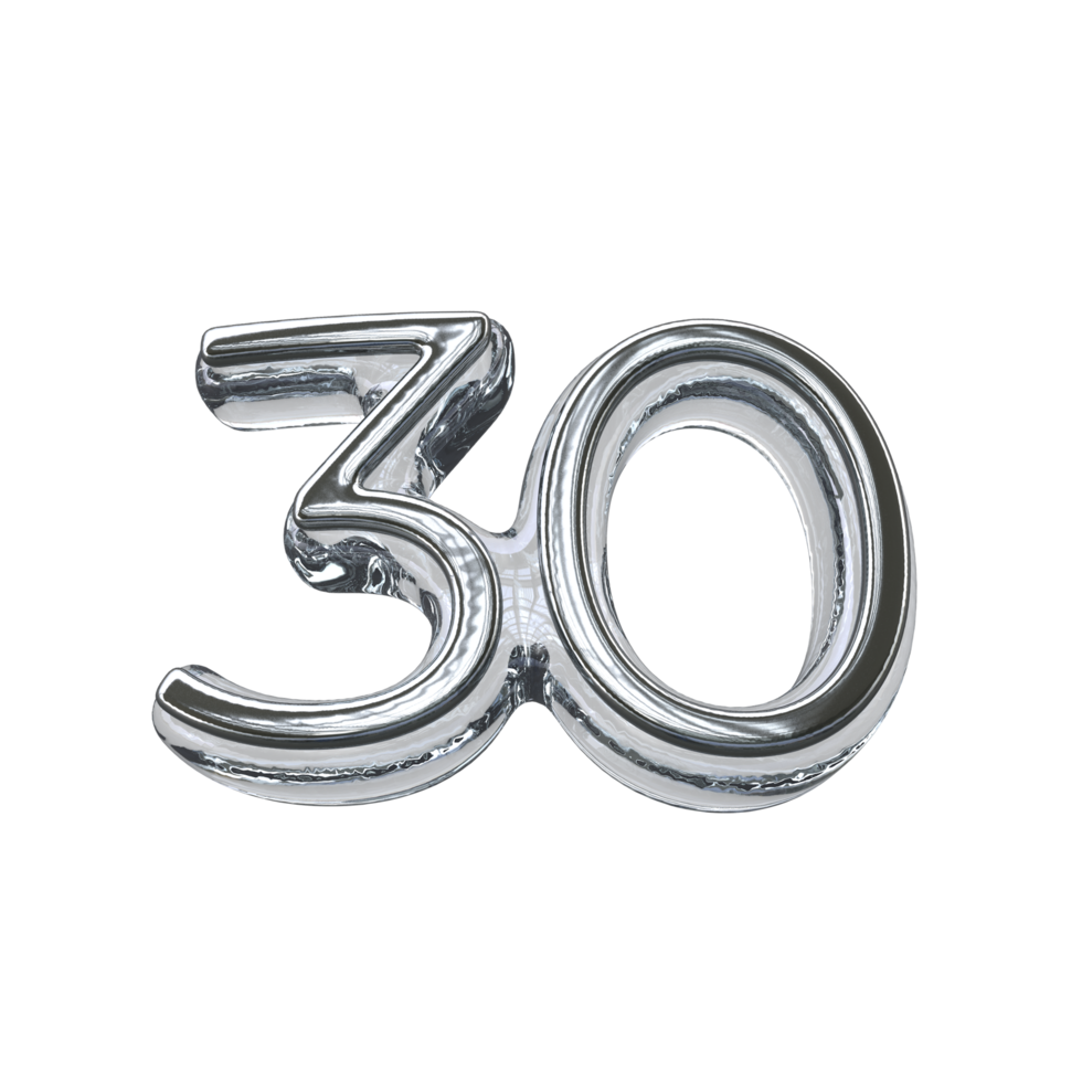 Number 30 3D render transparent background png