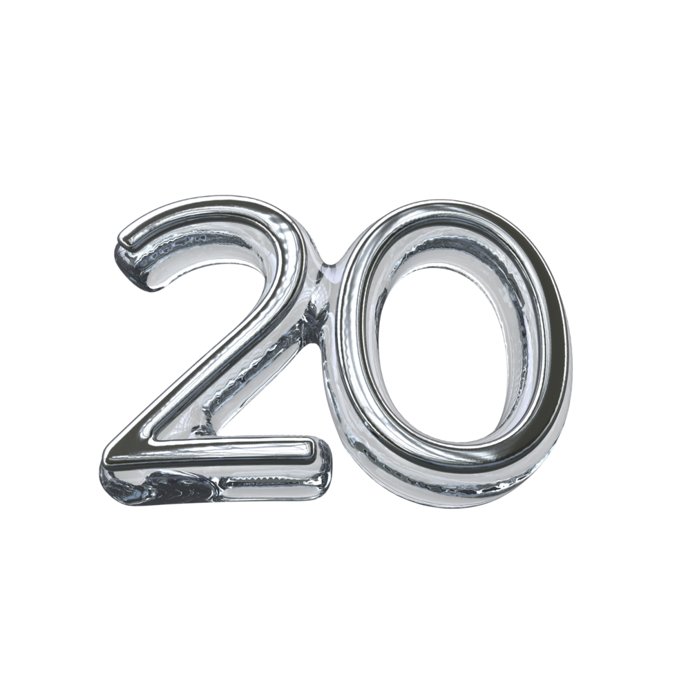 Number 20 3D render transparent background png