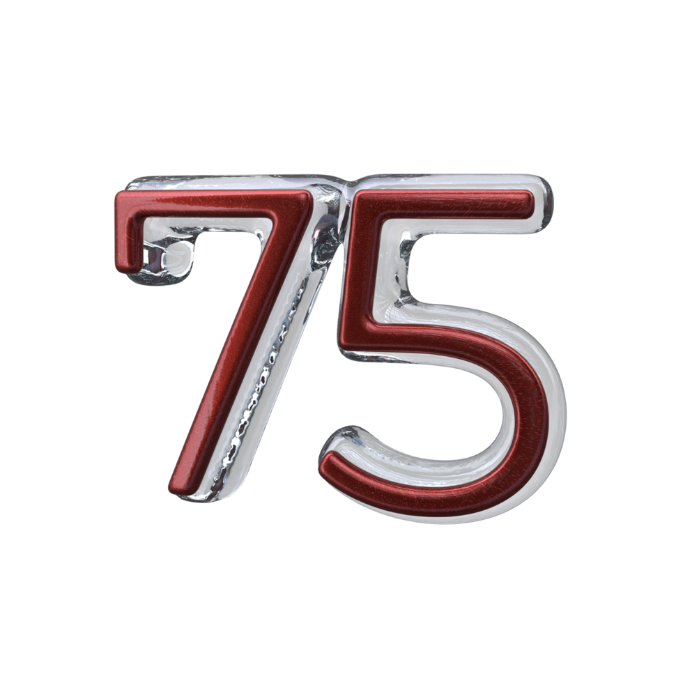Number 75 3D render transparent background png
