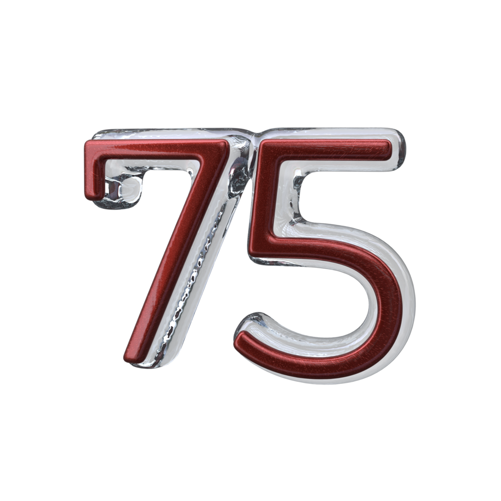 número 75 3d render transparente fundo png