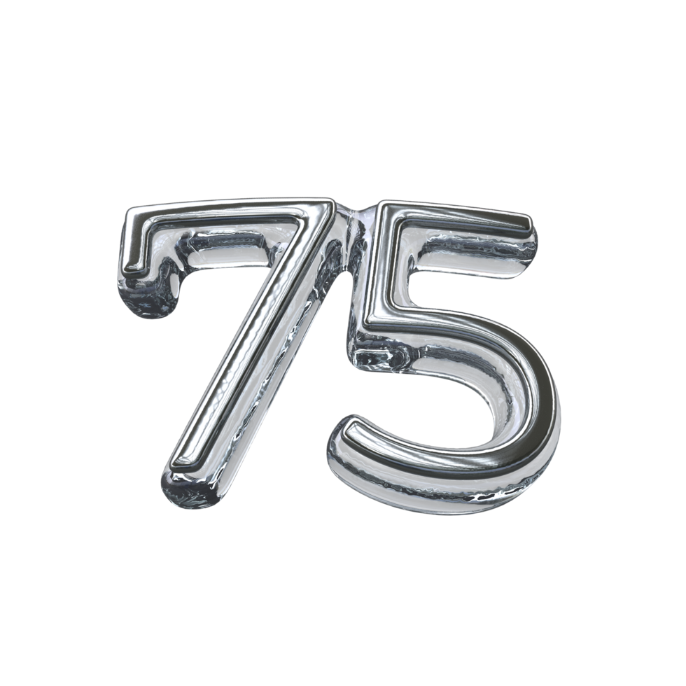 Number 75 3D render transparent background png
