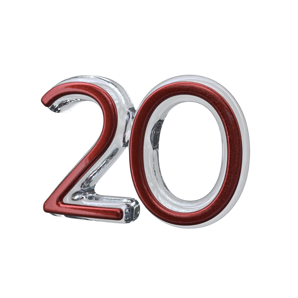 Number 20 3D render transparent background png