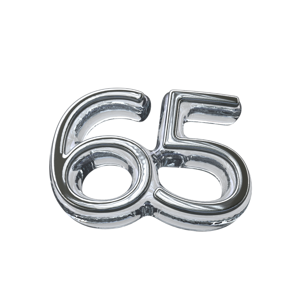 Number 65 3D render transparent background png