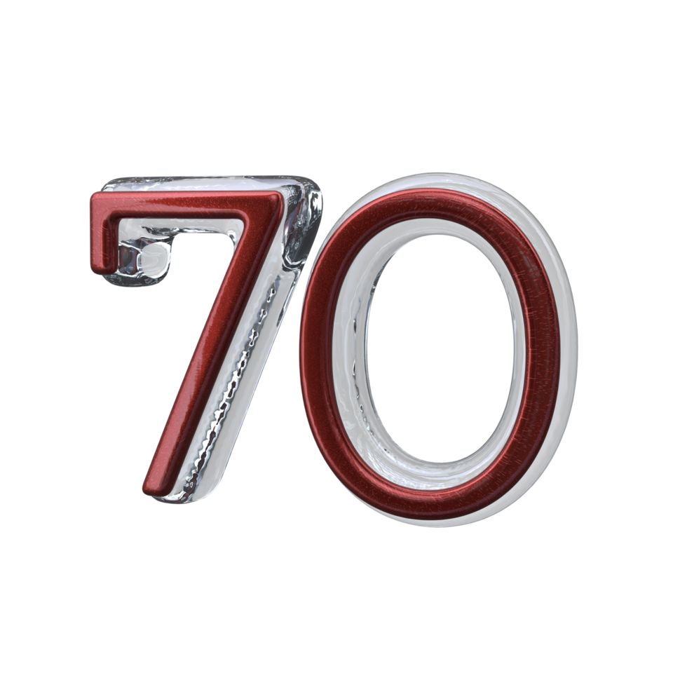 Number 70 3D render transparent background png