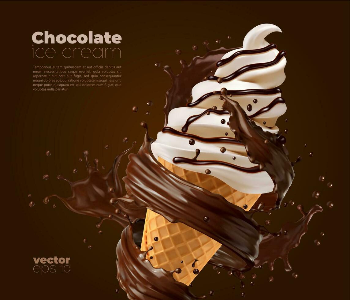 chocolate suave servir hielo crema con choco chapoteo vector