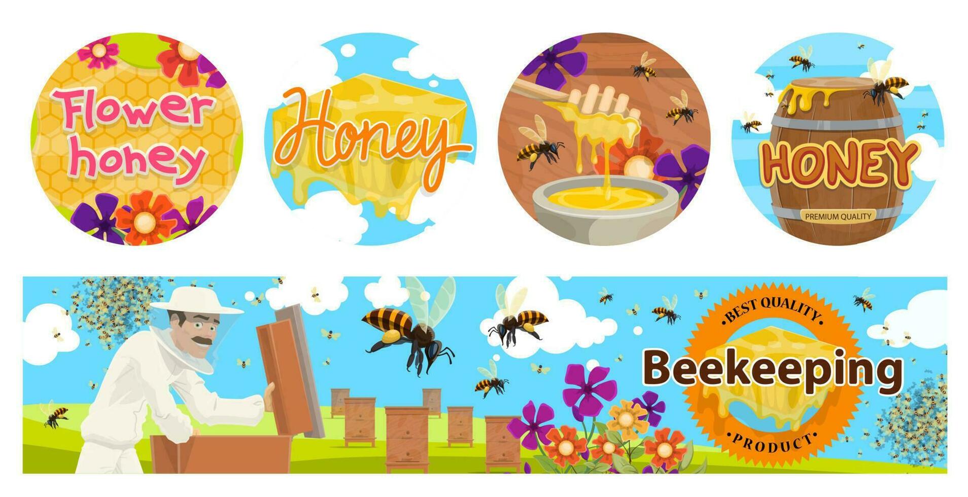Beekeeping, apiary agriculture vector banners