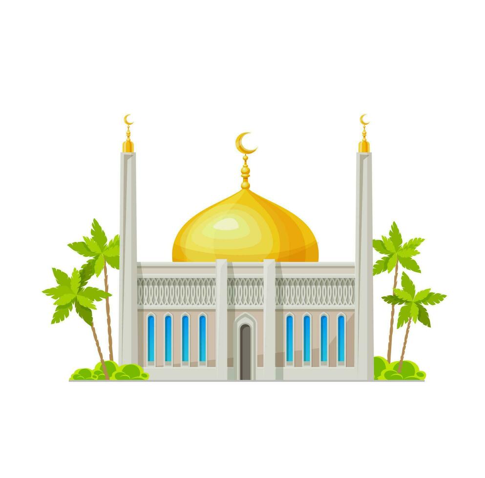 Muslim mosque, Islam religion temple building icon vector