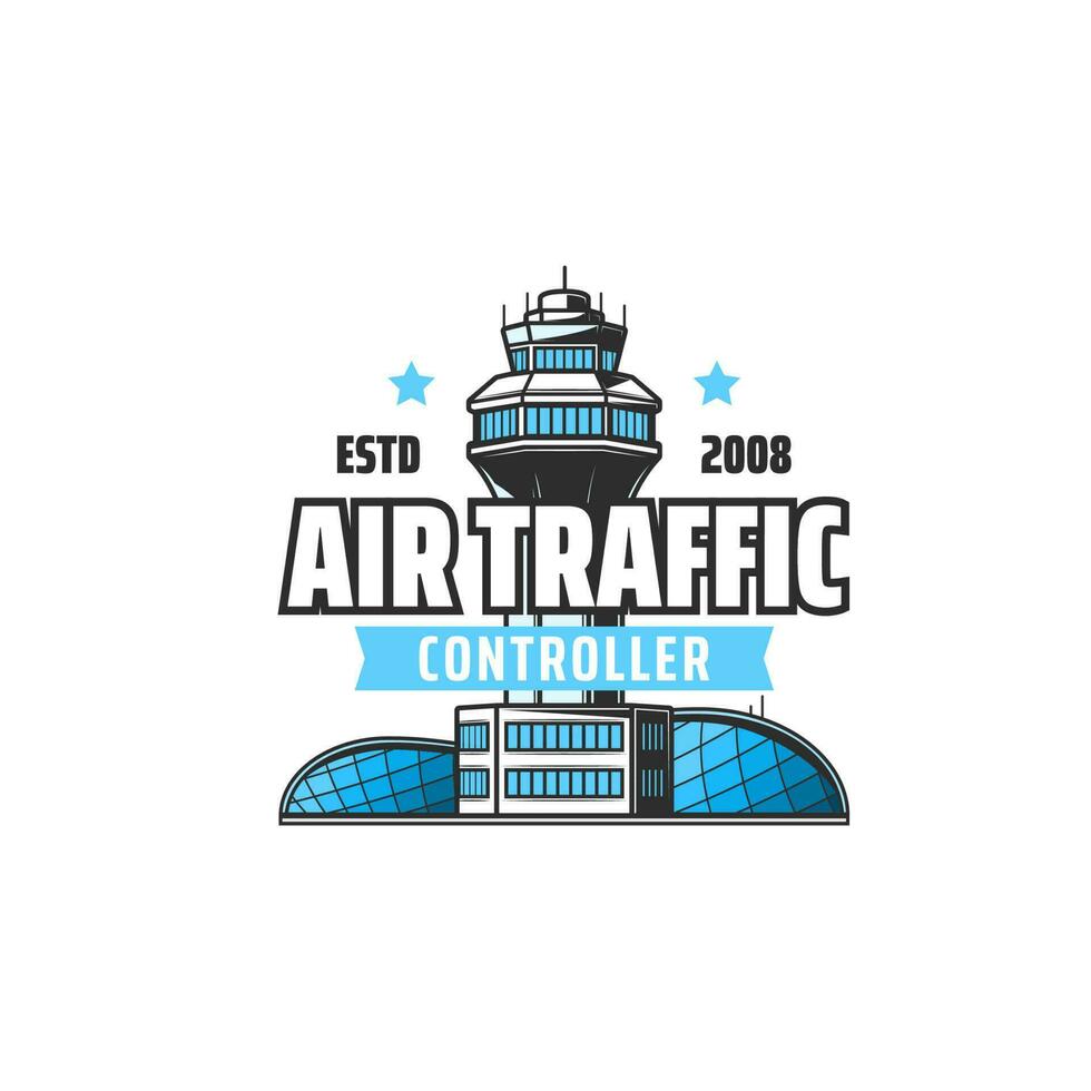 Air traffic control tower, airport terminal icon vector