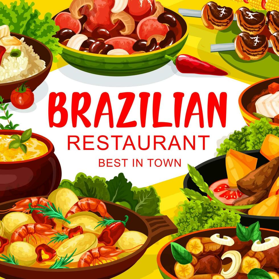 Brazilian cuisine food, Brazil traditional dishes vector