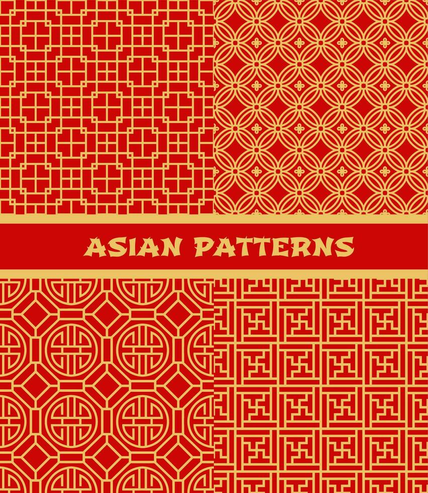 Asian seamless patterns, Korean, Chinese, Japanese vector