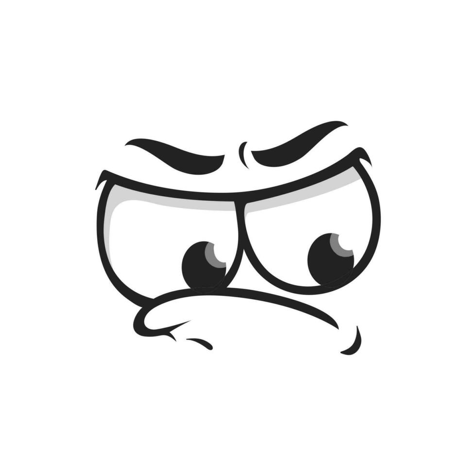 Cartoon grumpy face, wrathy sad ireful emoji vector