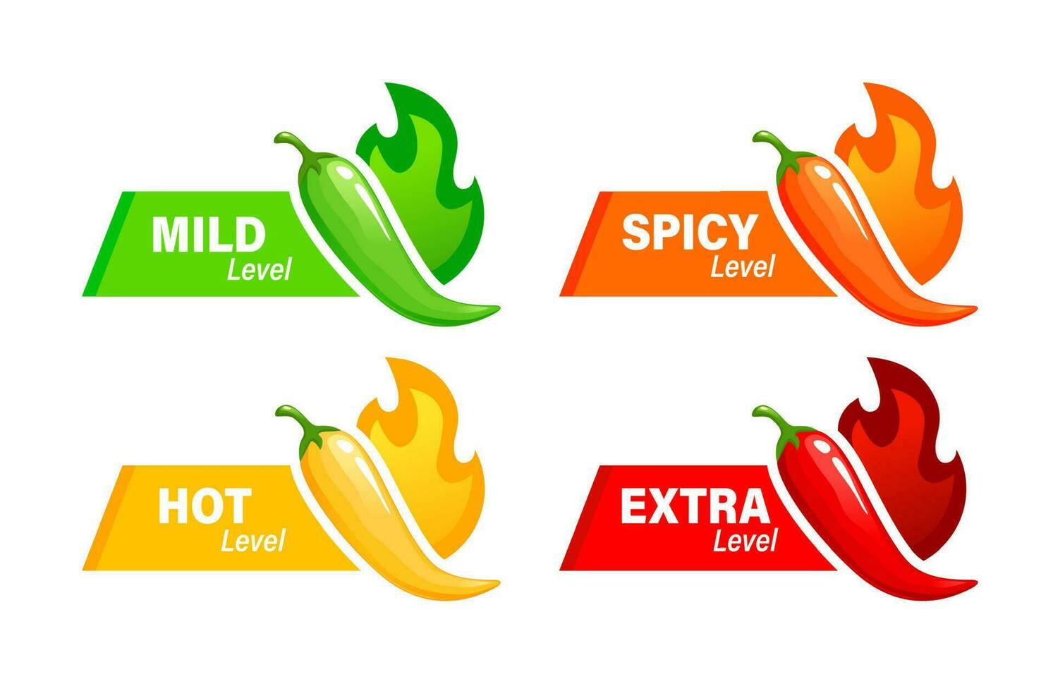 Hot spicy level labels, spice food or sauce scale vector