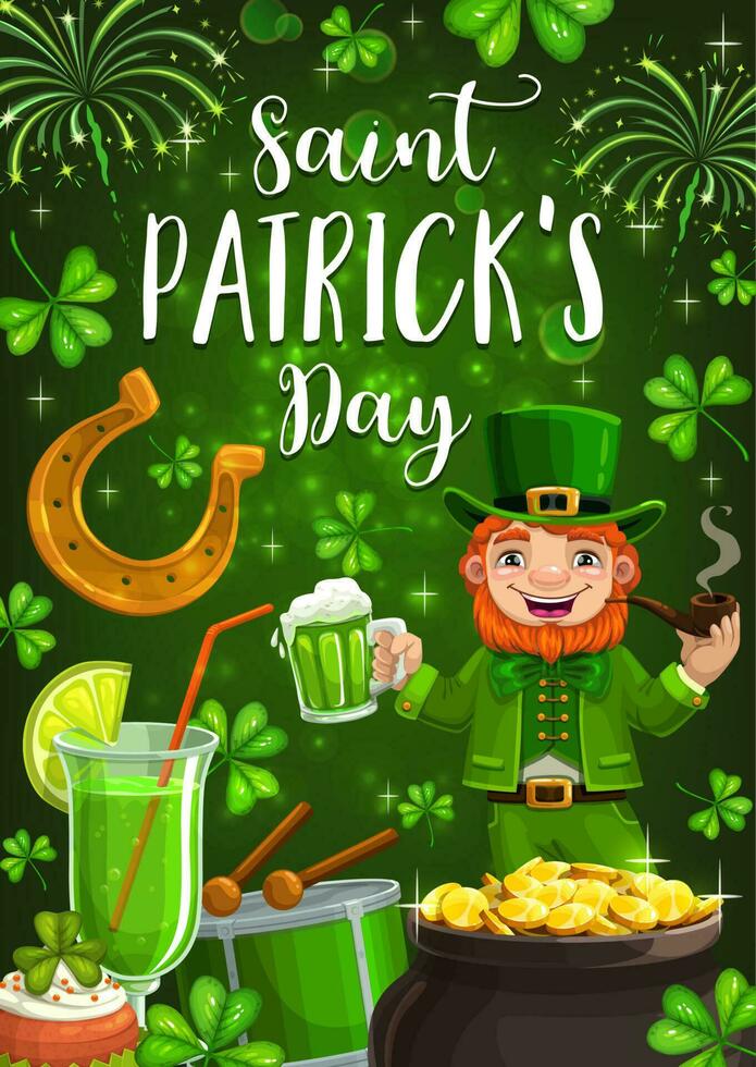 Irish Patricks day, leprechaun drink green beer vector