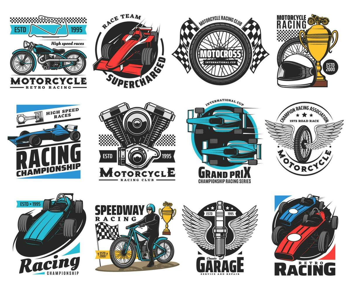 Auto, car and motor racing sport vector icons 23554410 Vector Art at ...