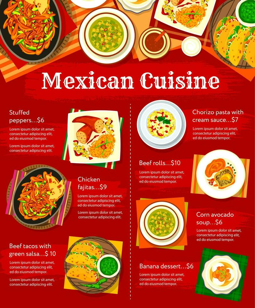 Mexican cuisine food menu with vegetable and meat vector