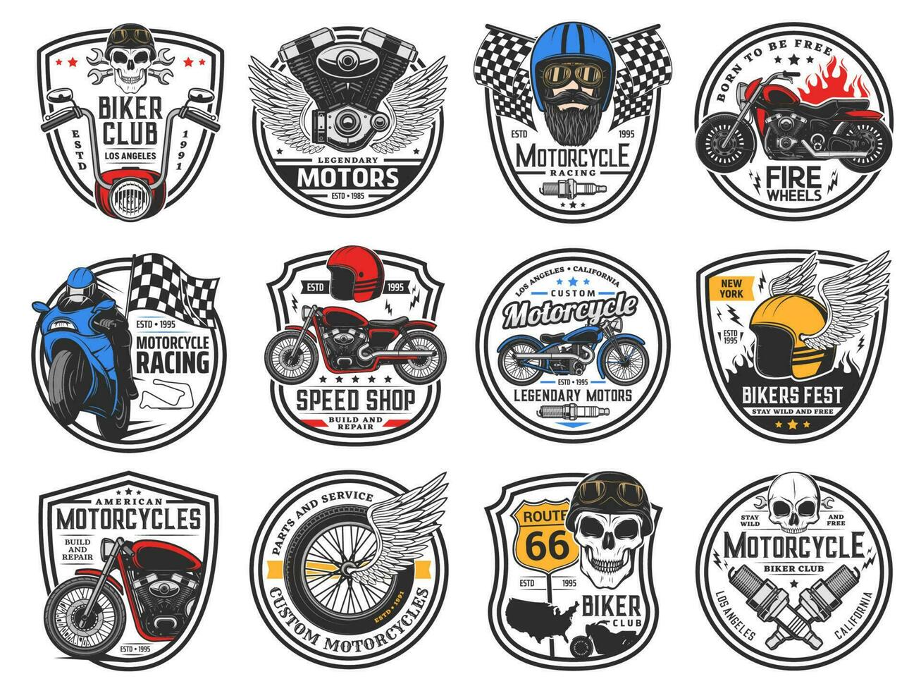 Motorcycle and biker club vector icons