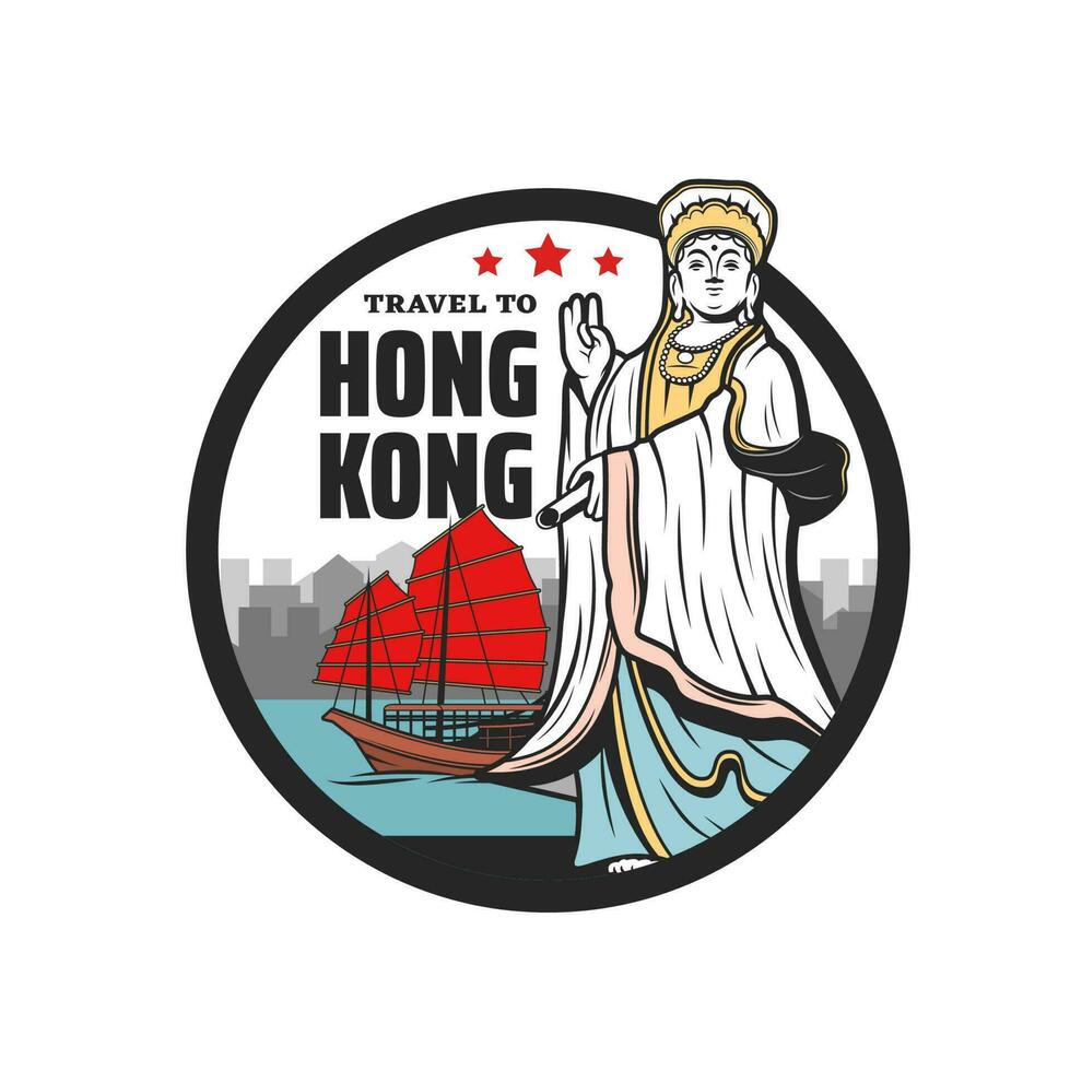 kuan yin diosa, hong kong viaje aislado icono vector