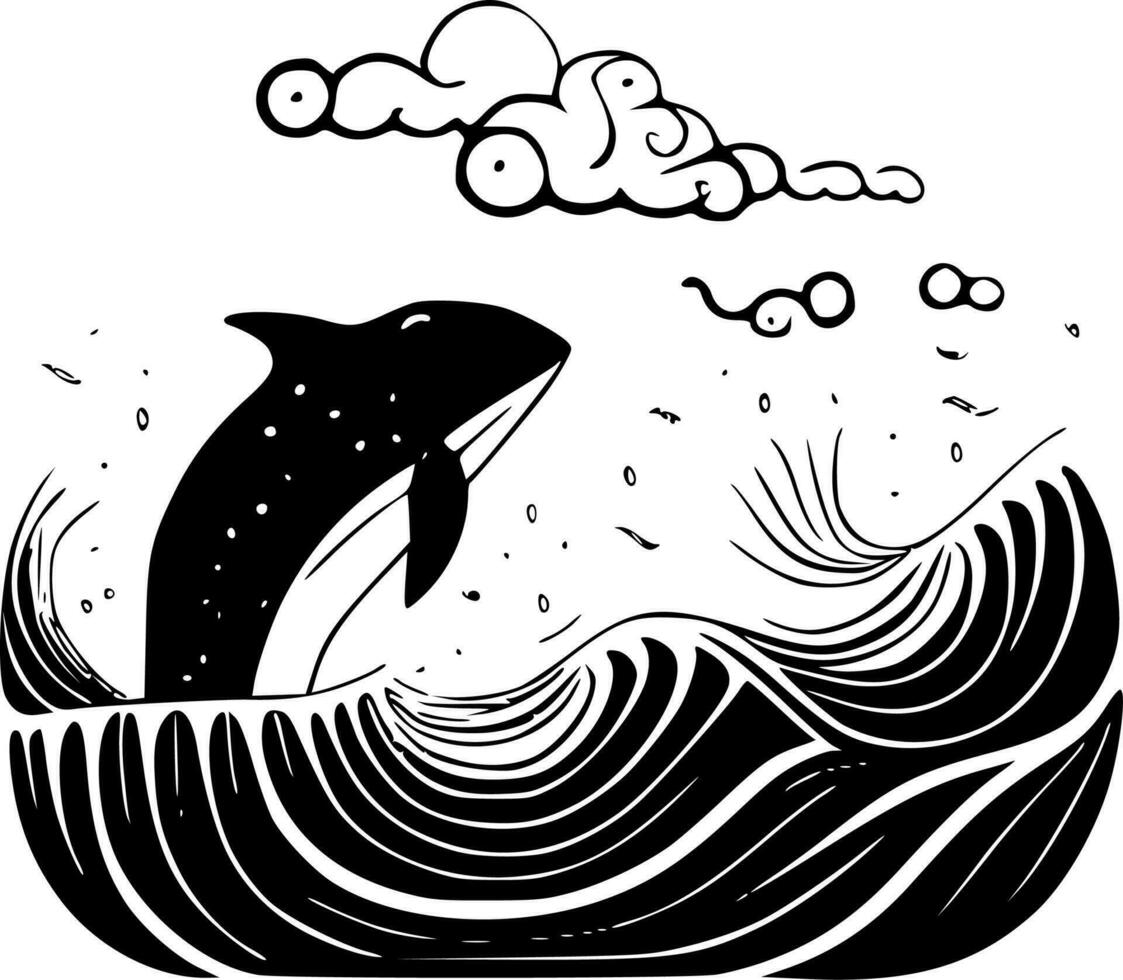 Sea, Black and White Vector illustration