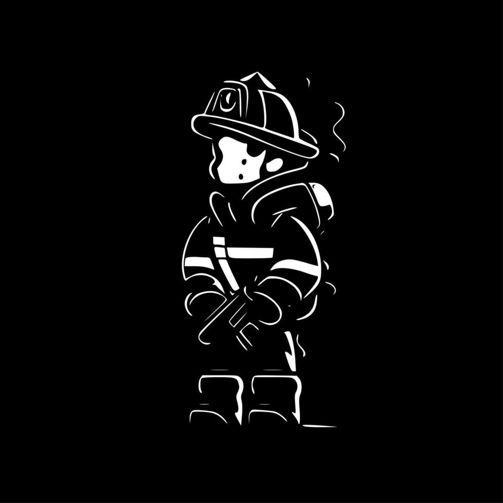 Firefighter, Black and White Vector illustration