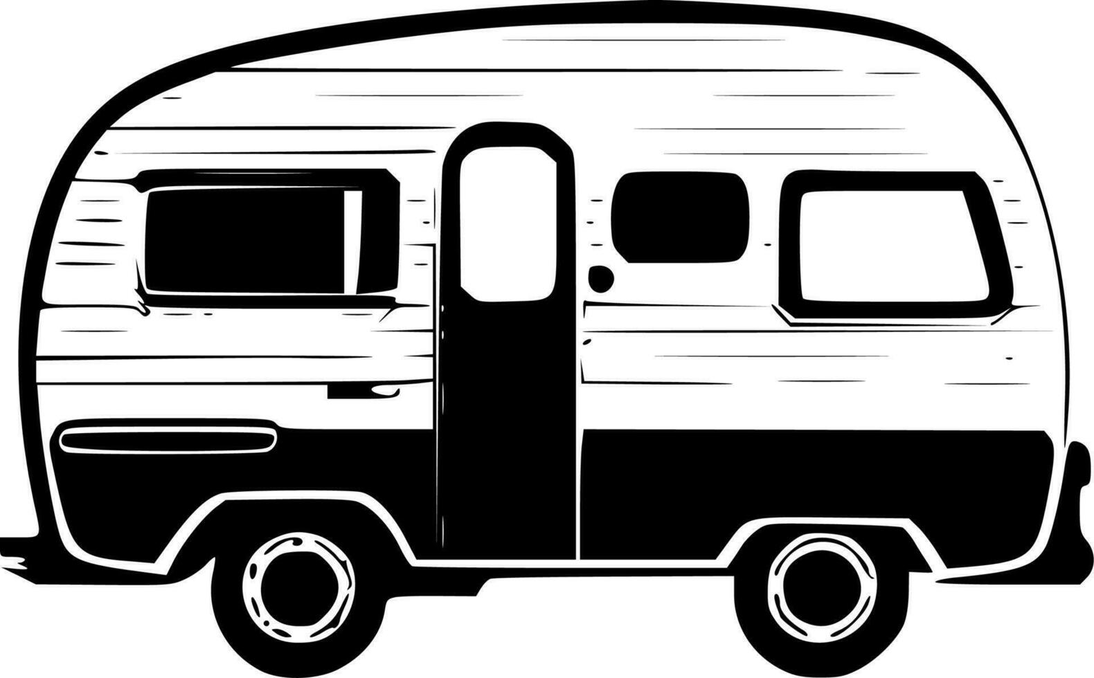 Camper, Black and White Vector illustration