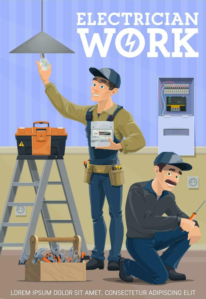 Home electrical service, electrician workers vector