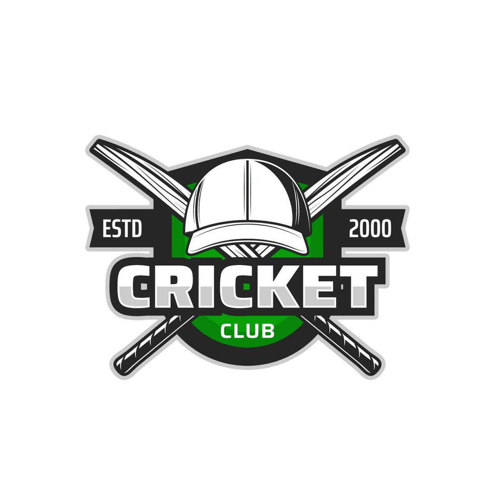 Cricket field icon, sport bats, player uniform cap vector